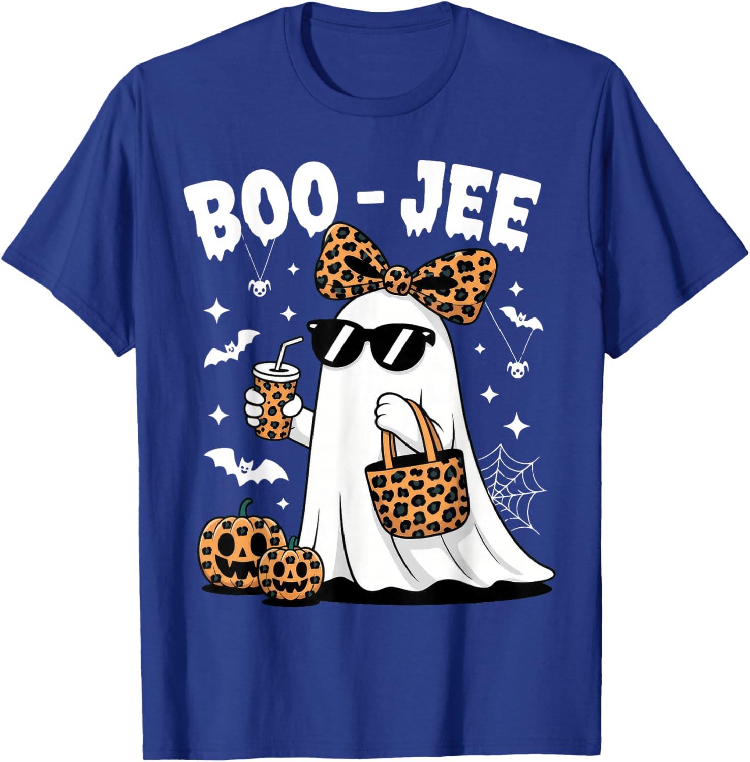 Coquette Leopard Ghost Coffee Boo JEE Halloween Boujee Ghost T-Shirt - T-Shirt | Royal