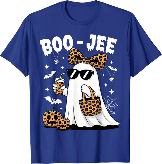 Coquette Leopard Ghost Coffee Boo JEE Halloween Boujee Ghost T-Shirt - T-Shirt | Royal