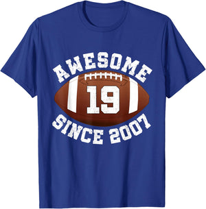19th Birthday American Football Awesome Since 2007 Teen Son T-Shirt - T-Shirt | Royal