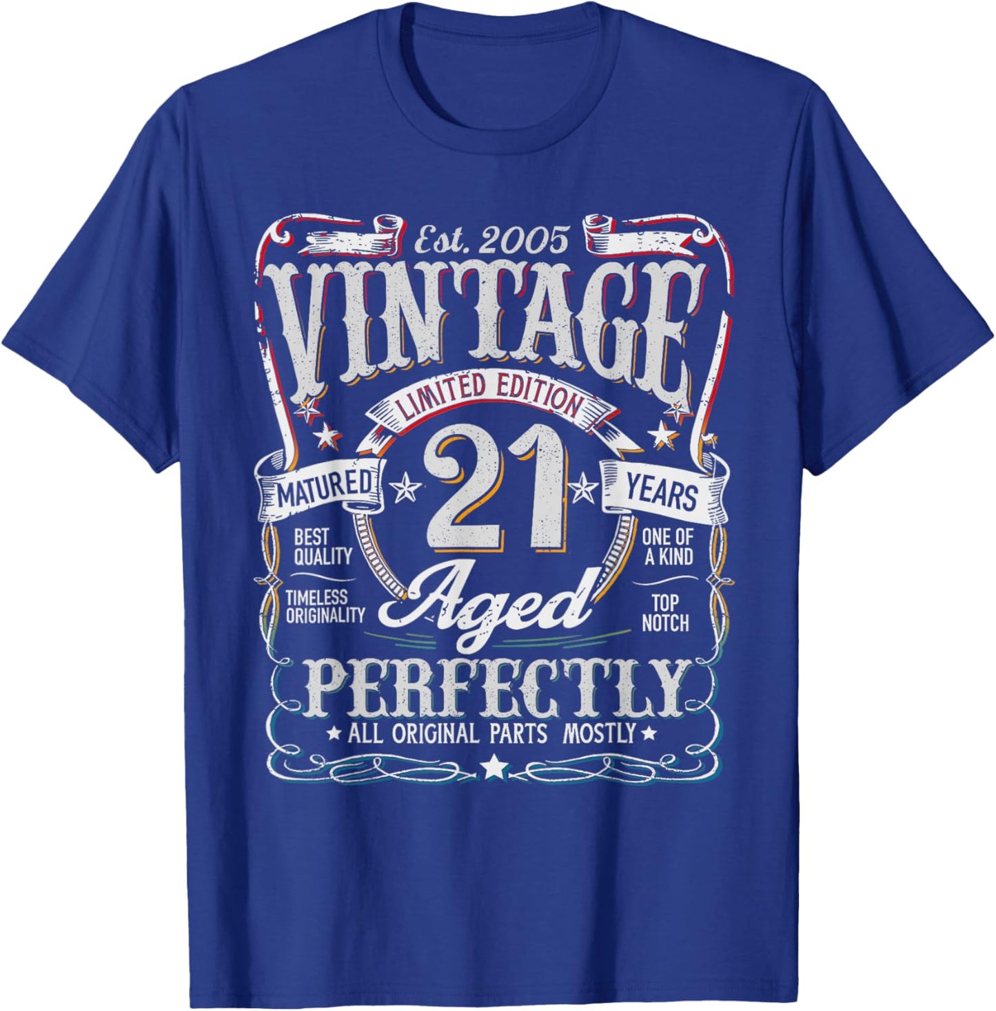 Vintage 2005 21st Birthday Gift Men Women 21 Year Old Retro T-Shirt - T-Shirt | Royal