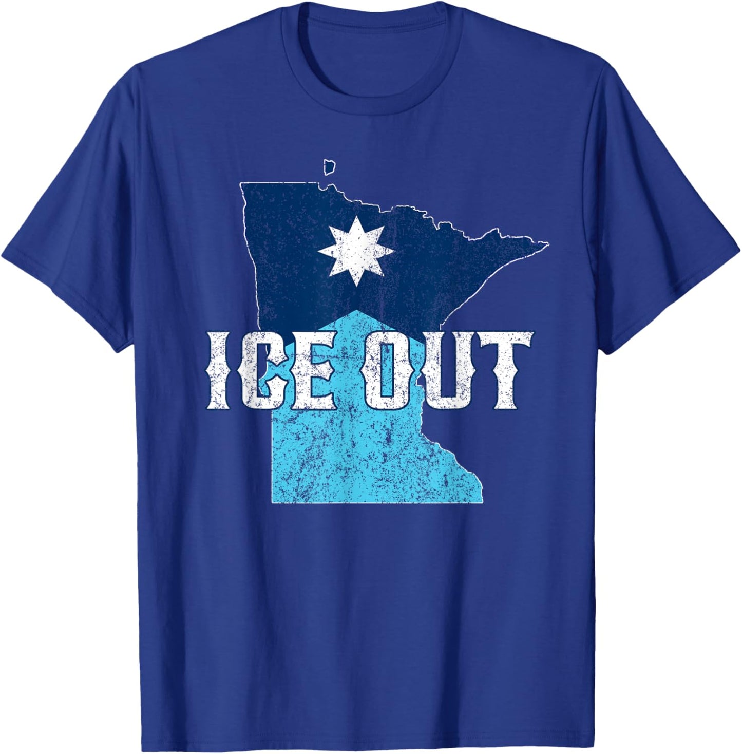 Vintage Ice Out of MN Minnesota Flag and Map Distressed T-Shirt - T-Shirt | Royal
