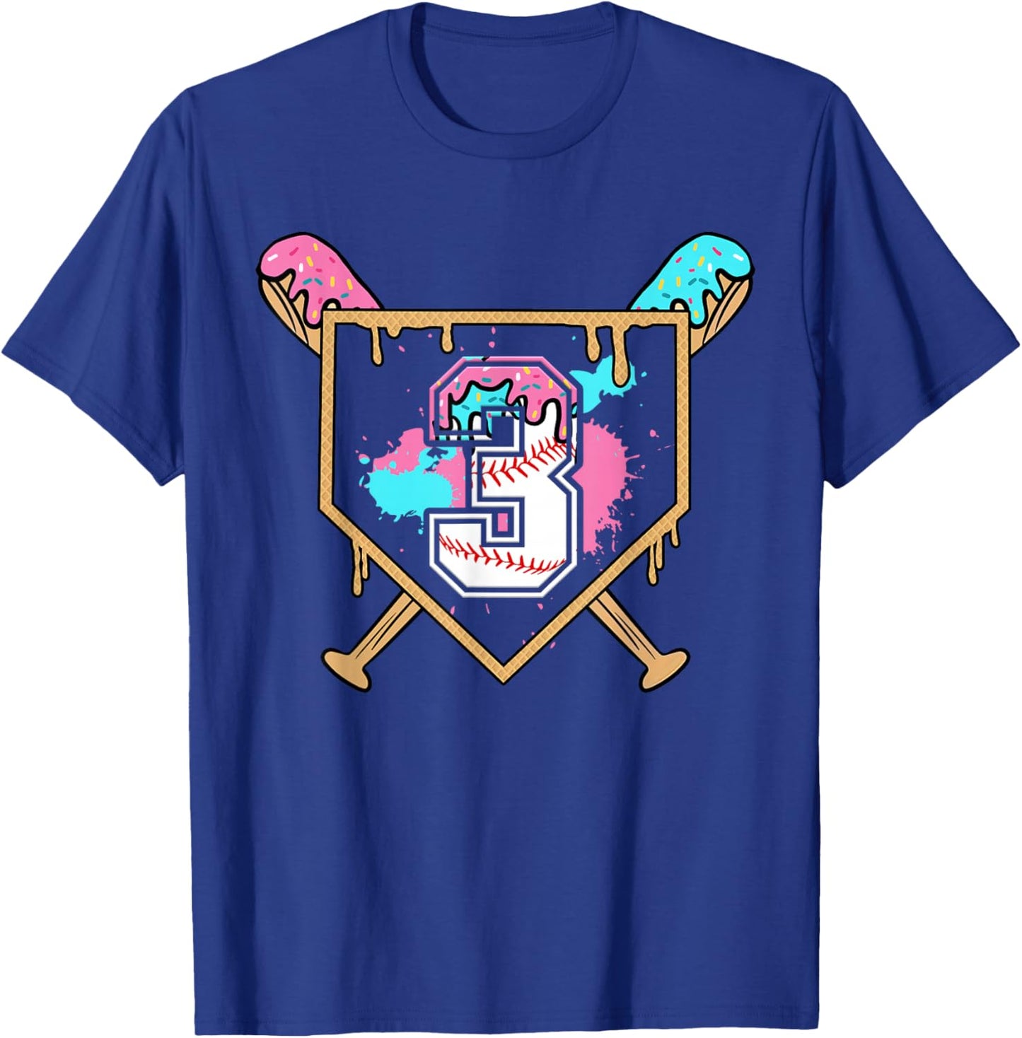 3rd Third Birthday Baseball Bat Ice-Cream Drip 3yrs Old Boys T-Shirt - T-Shirt | Royal