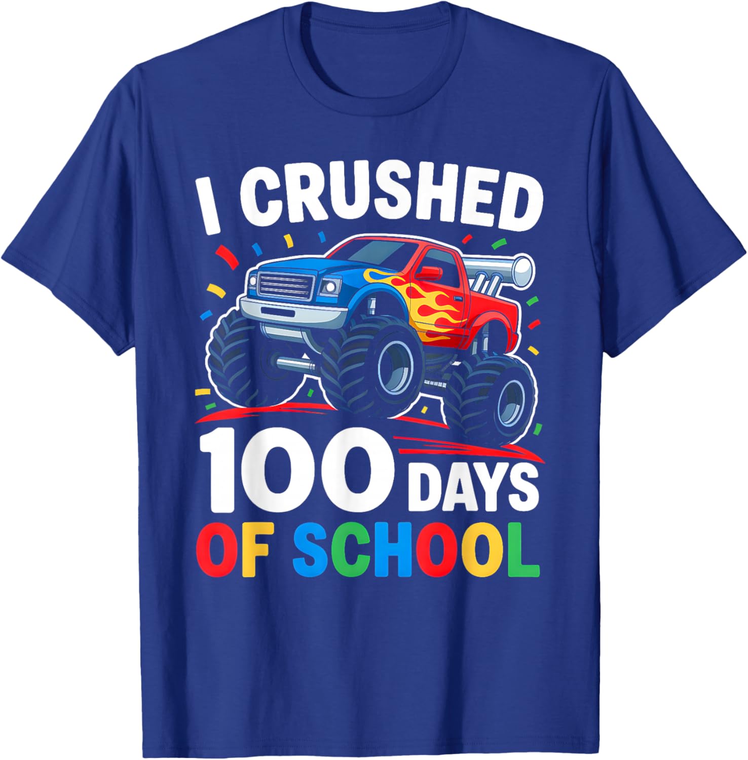 100 Days of School Shirt Boys Kids Monster Truck 100th Day T-Shirt - T-Shirt | Royal