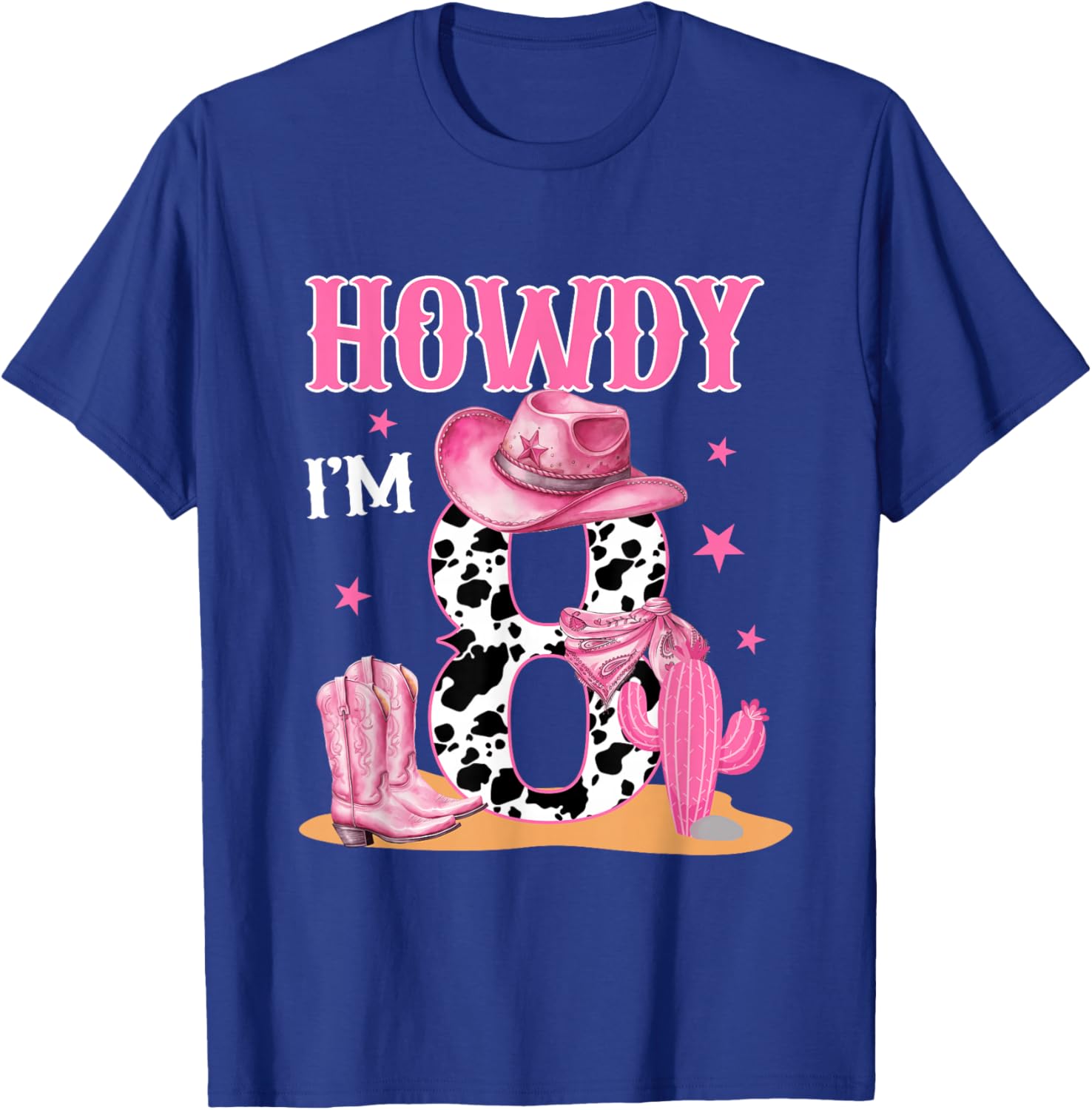 Howdy I'm 8 Year Old Birthday 8th Birthday Cowgirl Themed T-Shirt - T-Shirt | Royal