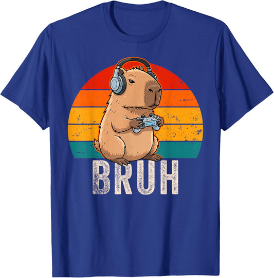 Bruh Video Games Funny Capybara Gamer Men Boys Teens Gaming T-Shirt - T-Shirt | Royal