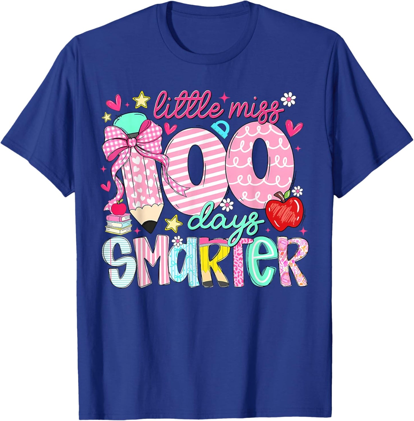 Little Miss 100 Days Smarter Kids Girls 100th Day of School T-Shirt - T-Shirt | Royal