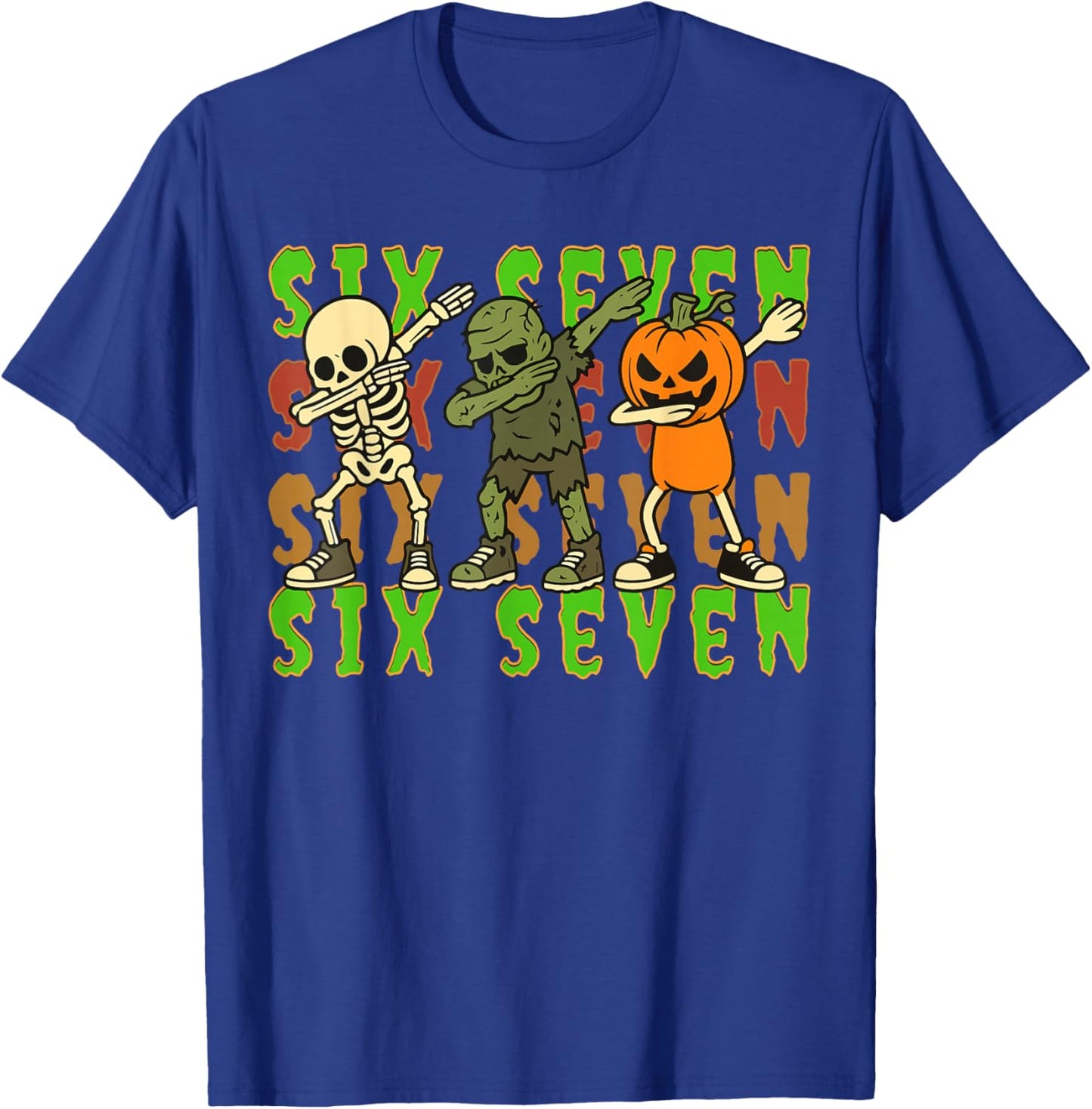 Six Seven Dabbing Skeleton Pumpkin Halloween Boys Kids T-Shirt - T-Shirt | Royal