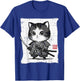 Japanese Cat Kitten Samurai Kawaii Art Women Girls Kids Men T-Shirt - T-Shirt | Royal