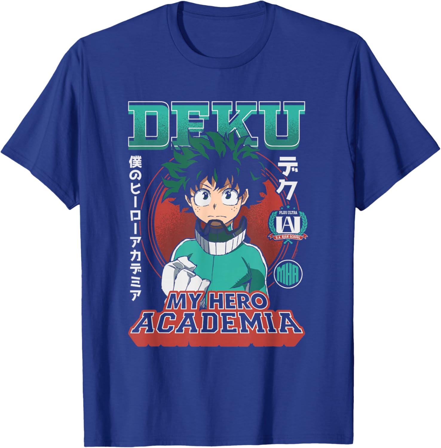 MHA Deku Portrait Collage with Badges and Kanji Anime T-Shirt - T-Shirt | Royal