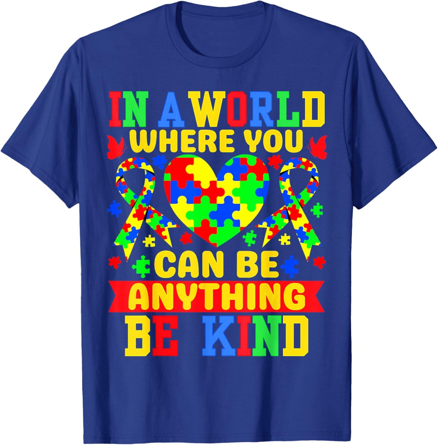 Be Kind Autism Awareness Ribbon Heart Autism Puzzle Kids T-Shirt - T-Shirt | Royal