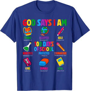 God Says I Am 100 Days of School Christian Students Teachers T-Shirt - T-Shirt | Royal