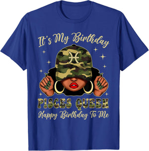 Pisces Queen Black Woman with Cap Camo It's My Birthday T-Shirt - T-Shirt | Royal