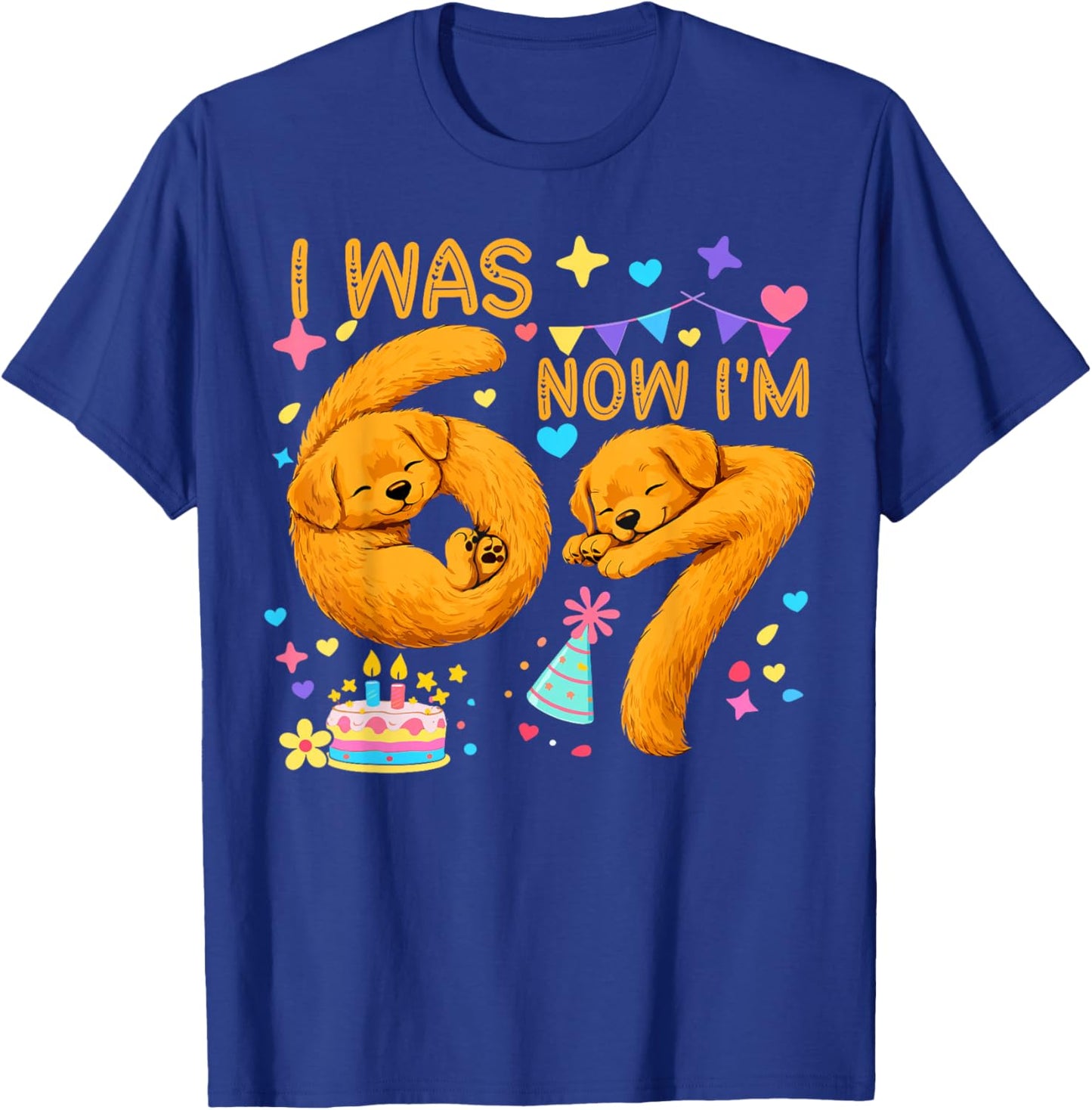 I'm 6 Now I'm 7 Cute Puppy Dog 7th Birthday T-Shirt - T-Shirt | Royal