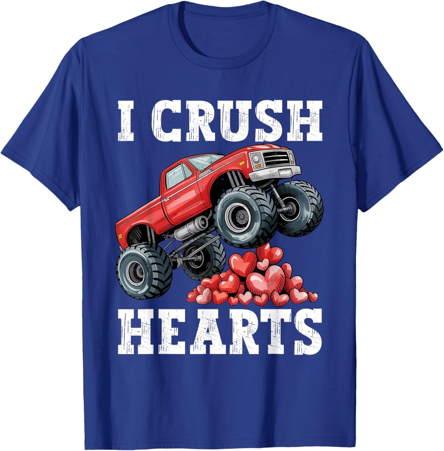 Monster Truck Teens Kids Boys I Crush Heart Valentines Day T-Shirt - T-Shirt | Royal