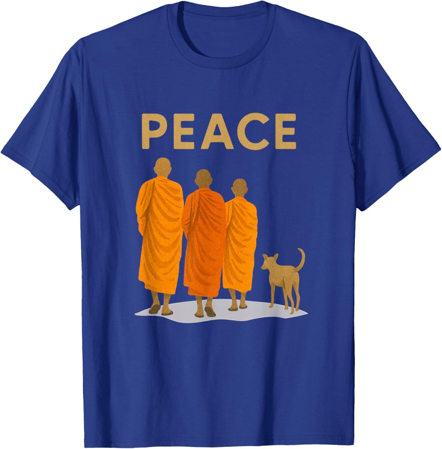 Peace Walking Monk & Dog Zen Art T-Shirt - T-Shirt | Royal