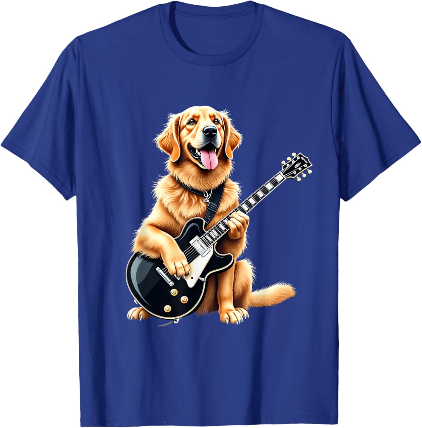 Funny Golden Retriever Playing Electric Guitar Music Lovers T-Shirt - T-Shirt | Royal