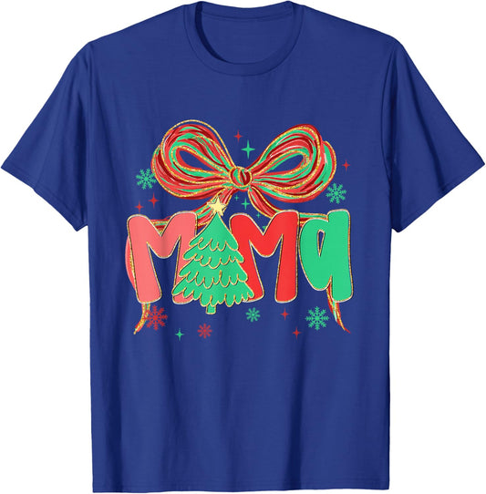 Coquette Bow Mama Christmas Tree Festive Holiday Xmas Mom T-Shirt - T-Shirt | Royal
