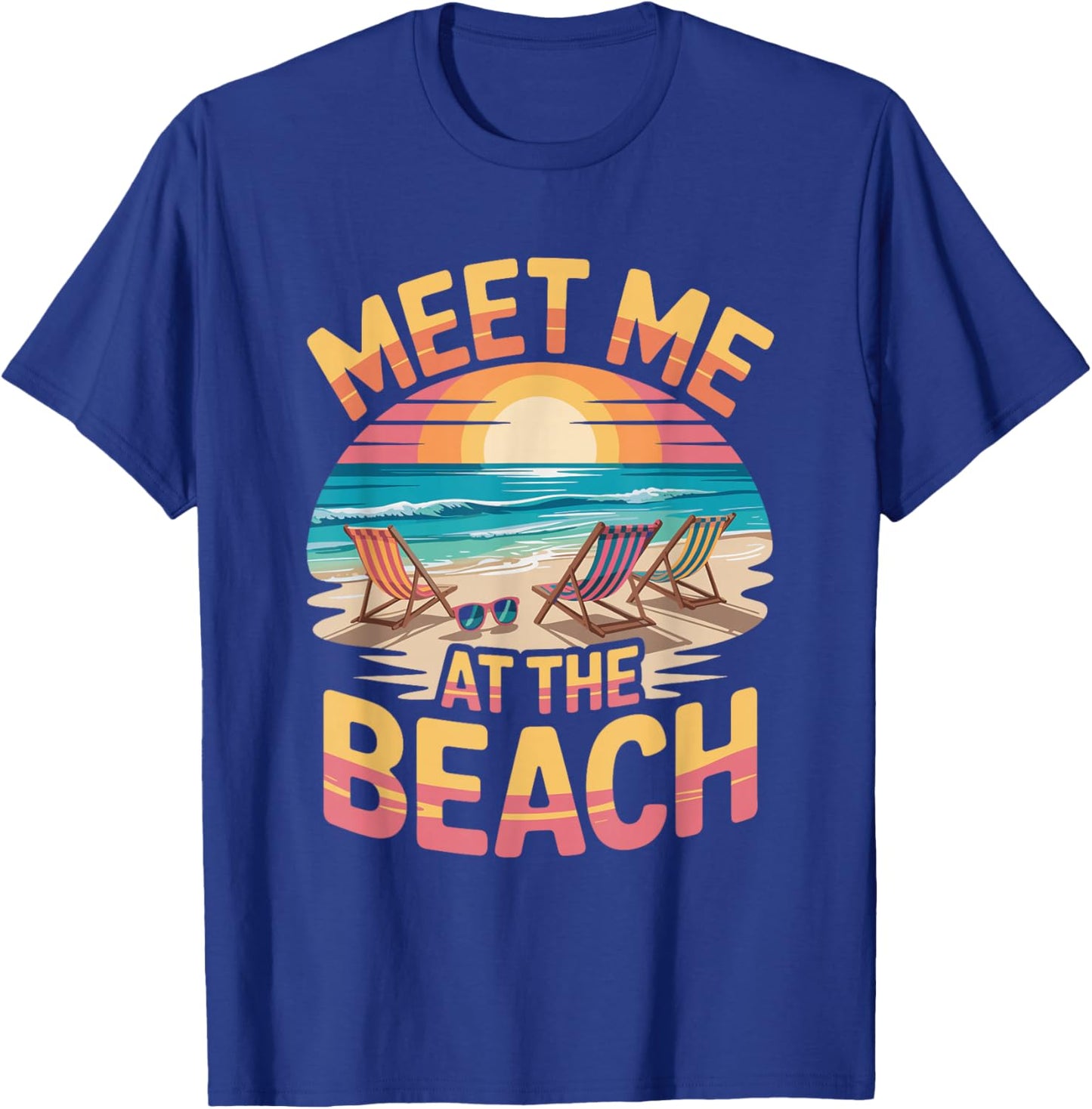 Vintage Palm Trees Retro Ocean Meet Me at Beach Summer T-Shirt - T-Shirt | Royal