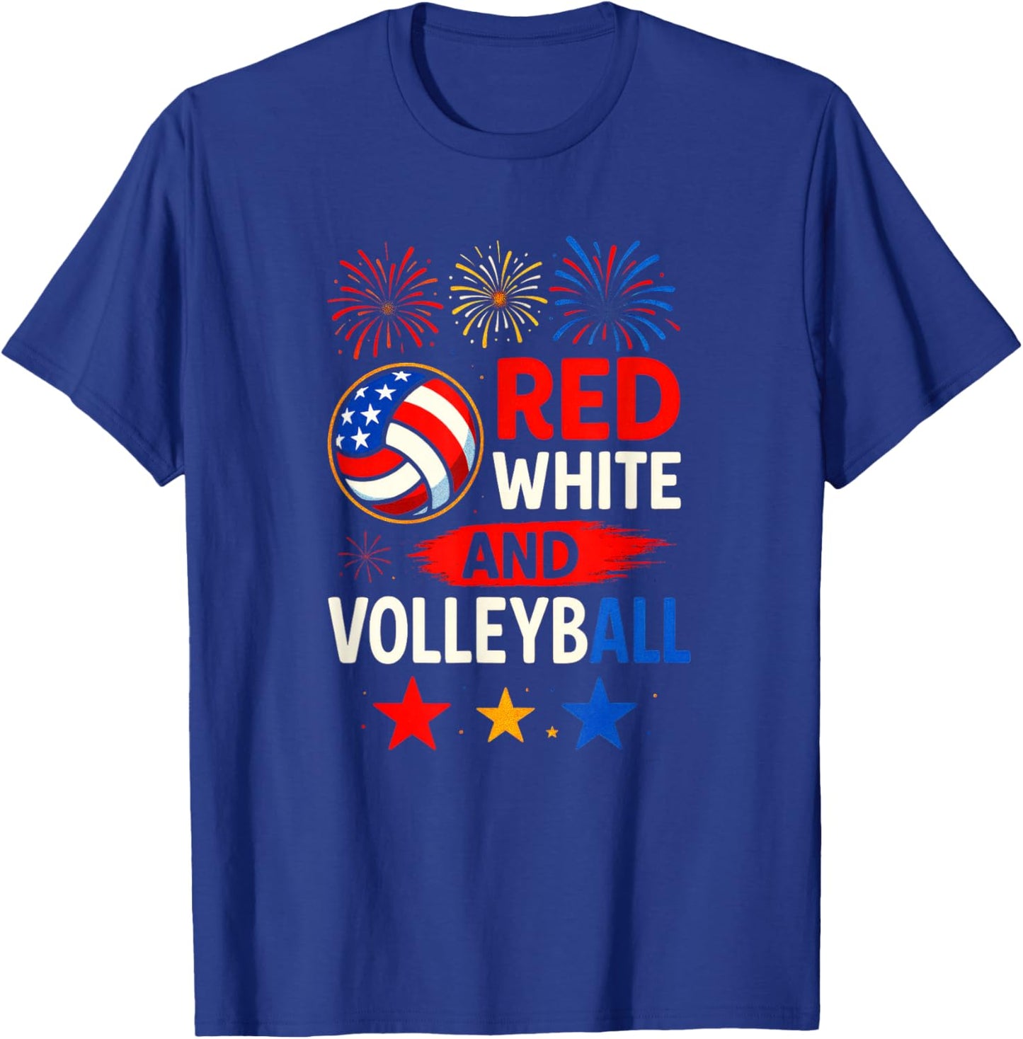 RED White and Volleyball - American Flag T-Shirt - T-Shirt | Royal