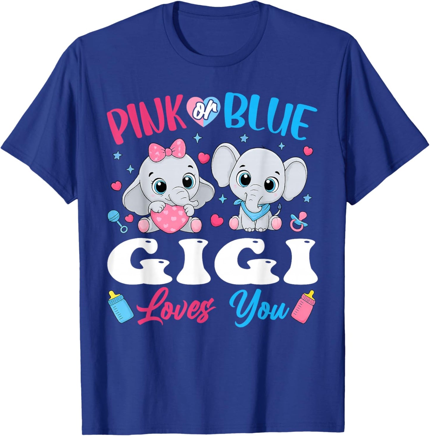 Pink or Blue Gigi Loves You Gender Reveal Elephant T-Shirt - T-Shirt | Royal