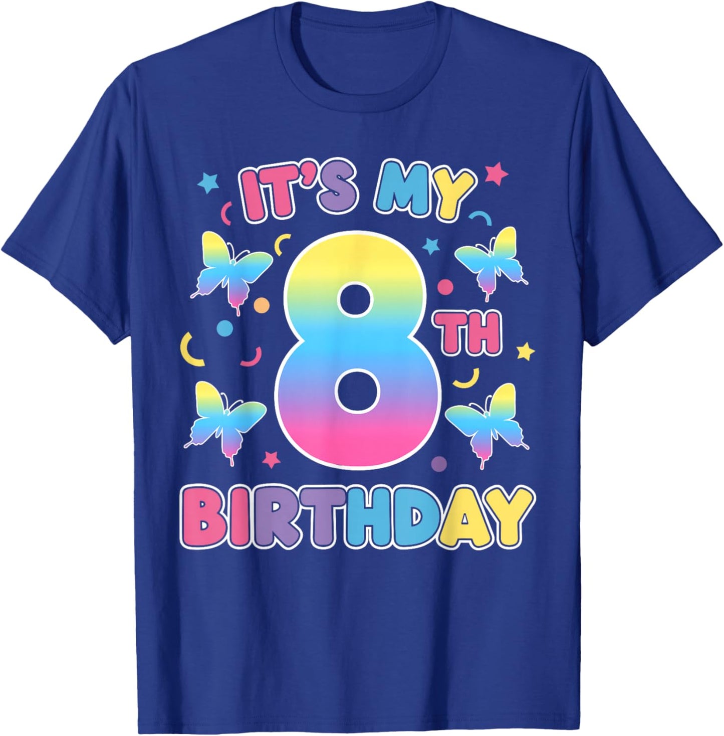 Cute It's My 8th Birthday Butterfly Theme 8 Year Old T-Shirt - T-Shirt | Royal