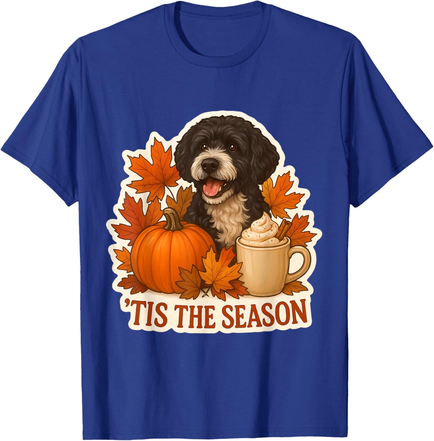 Tis The Season Portuguese Water Dog Fall Autumn Pumpkin Cup T-Shirt - T-Shirt | Royal