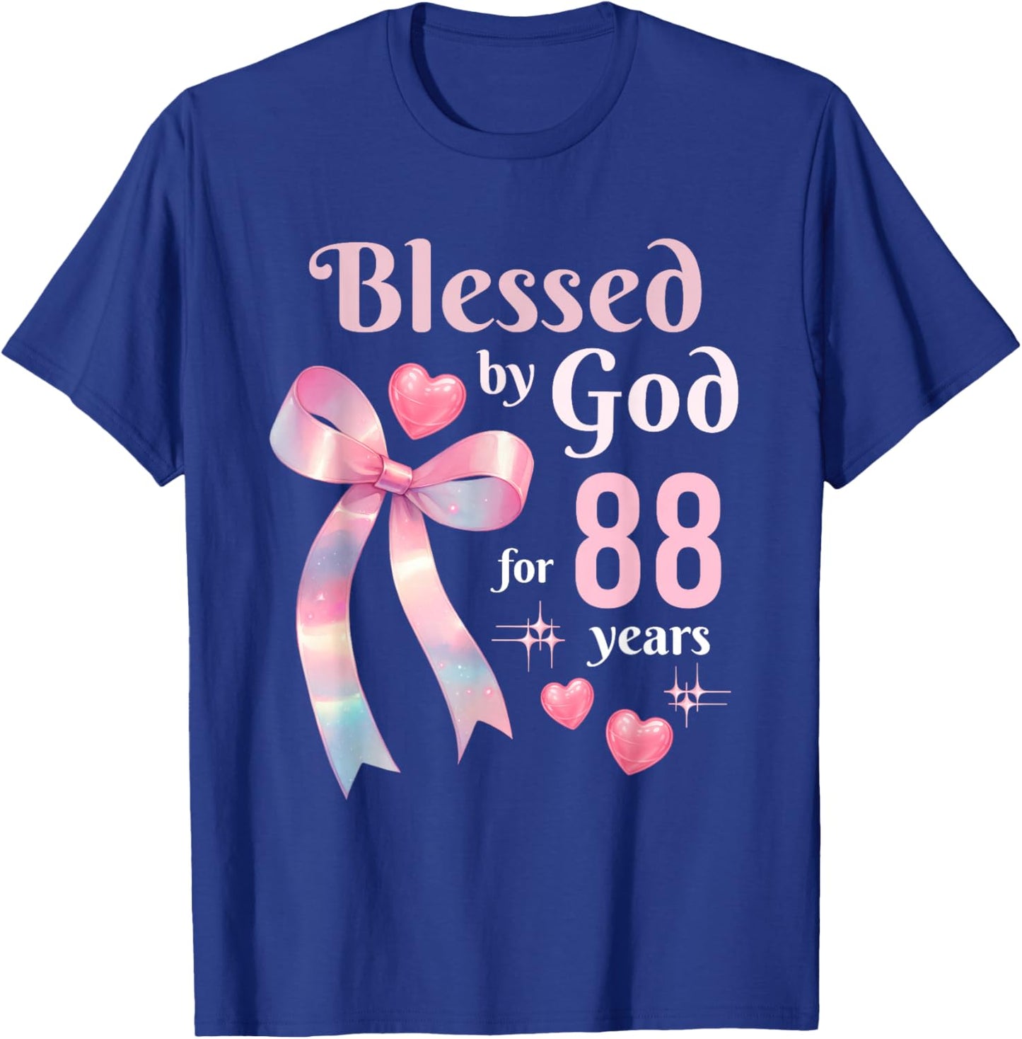 Blessed by God for 88 Years Ribbon Christian 88th Birthday T-Shirt - T-Shirt | Royal