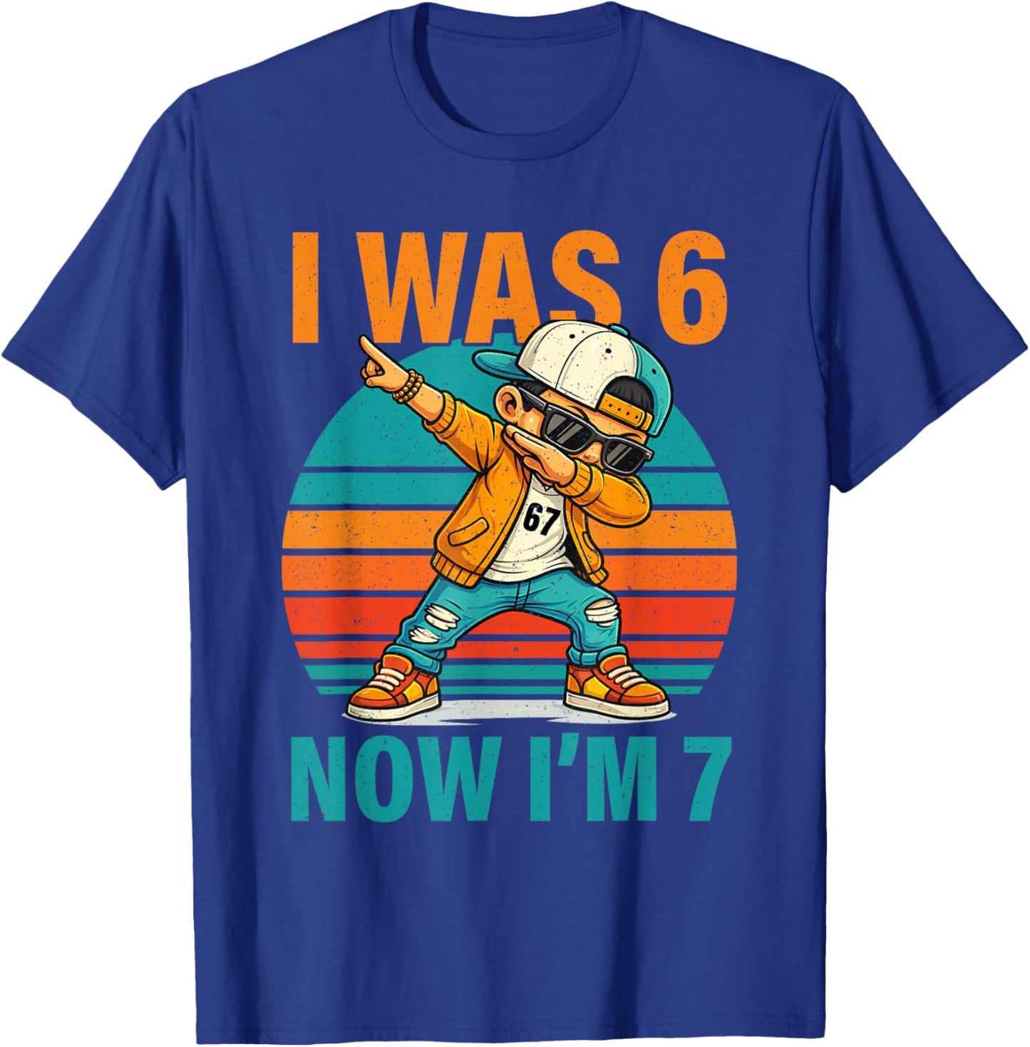 Dabbing 7th Birthday Boy I was 6 Now I'm 7 Six 67 Funny Meme T-Shirt - T-Shirt | Royal