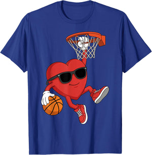 Valentines Basketball Heart Playing Basketball Boys Kids T-Shirt - T-Shirt | Royal