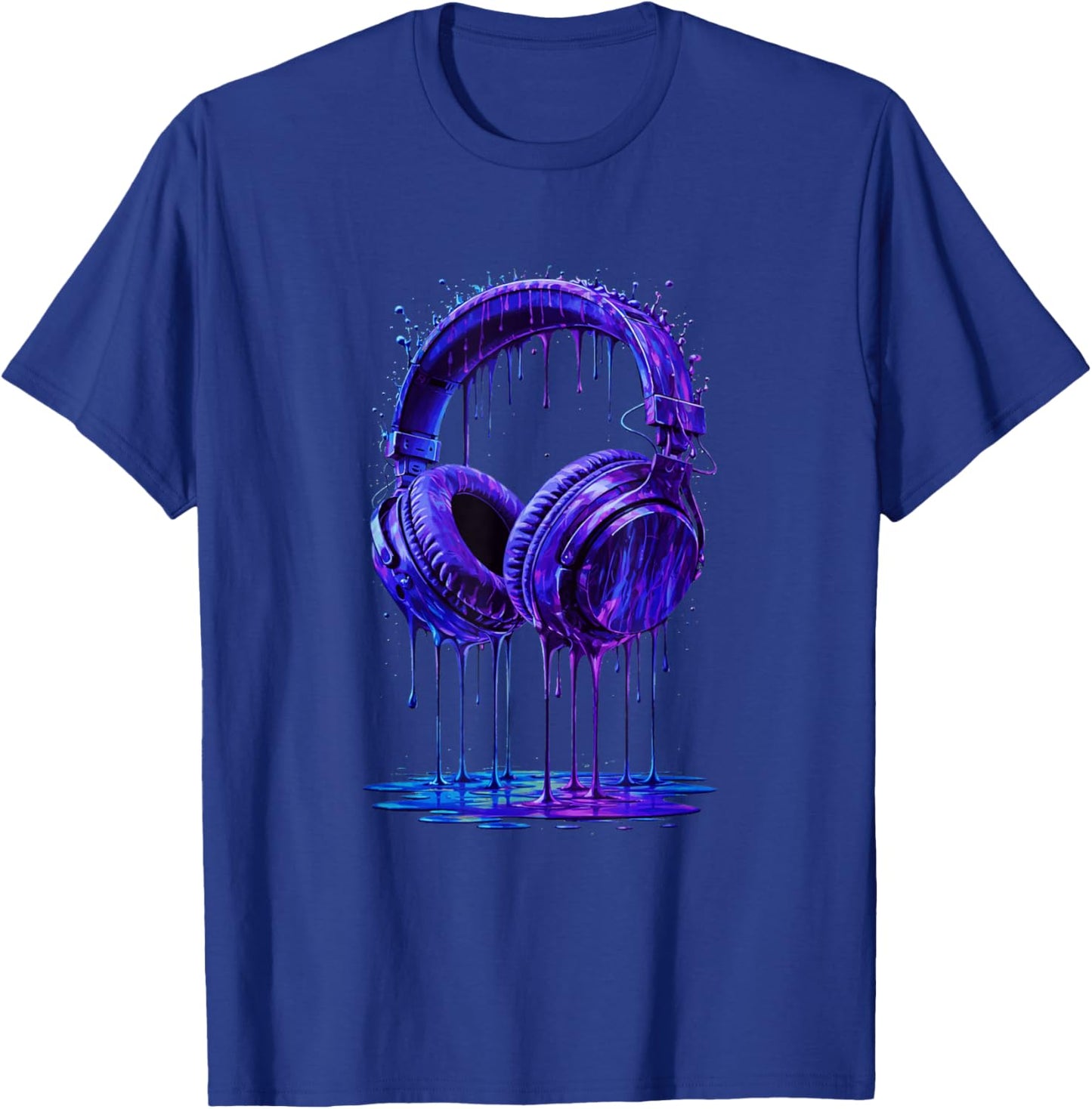 Electric Blue Headphones DJ Gamer Music Art Paint Drip T-Shirt - T-Shirt | Royal