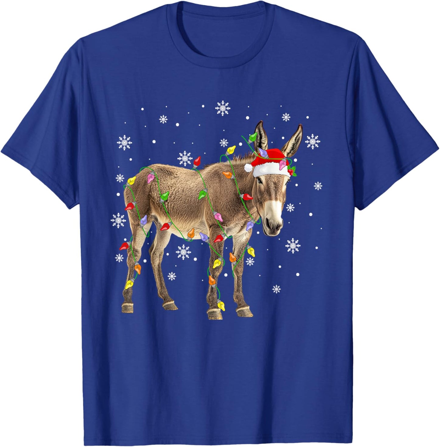 Donkey Mule Christmas Lights Funny Santa Hat Animal Xmas T-Shirt - T-Shirt | Royal