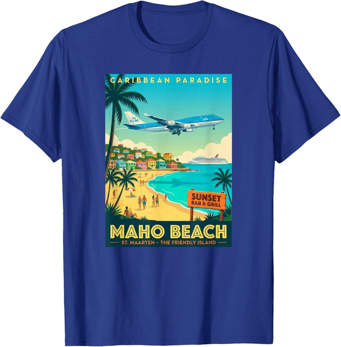 St. Maarten Caribbean Islands Palm Tree Vintage Beach T-Shirt - T-Shirt | Royal
