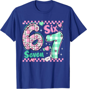 Checkered 67 Meme Six Seven Viral Number Valentines Girl Kid T-Shirt - T-Shirt | Royal