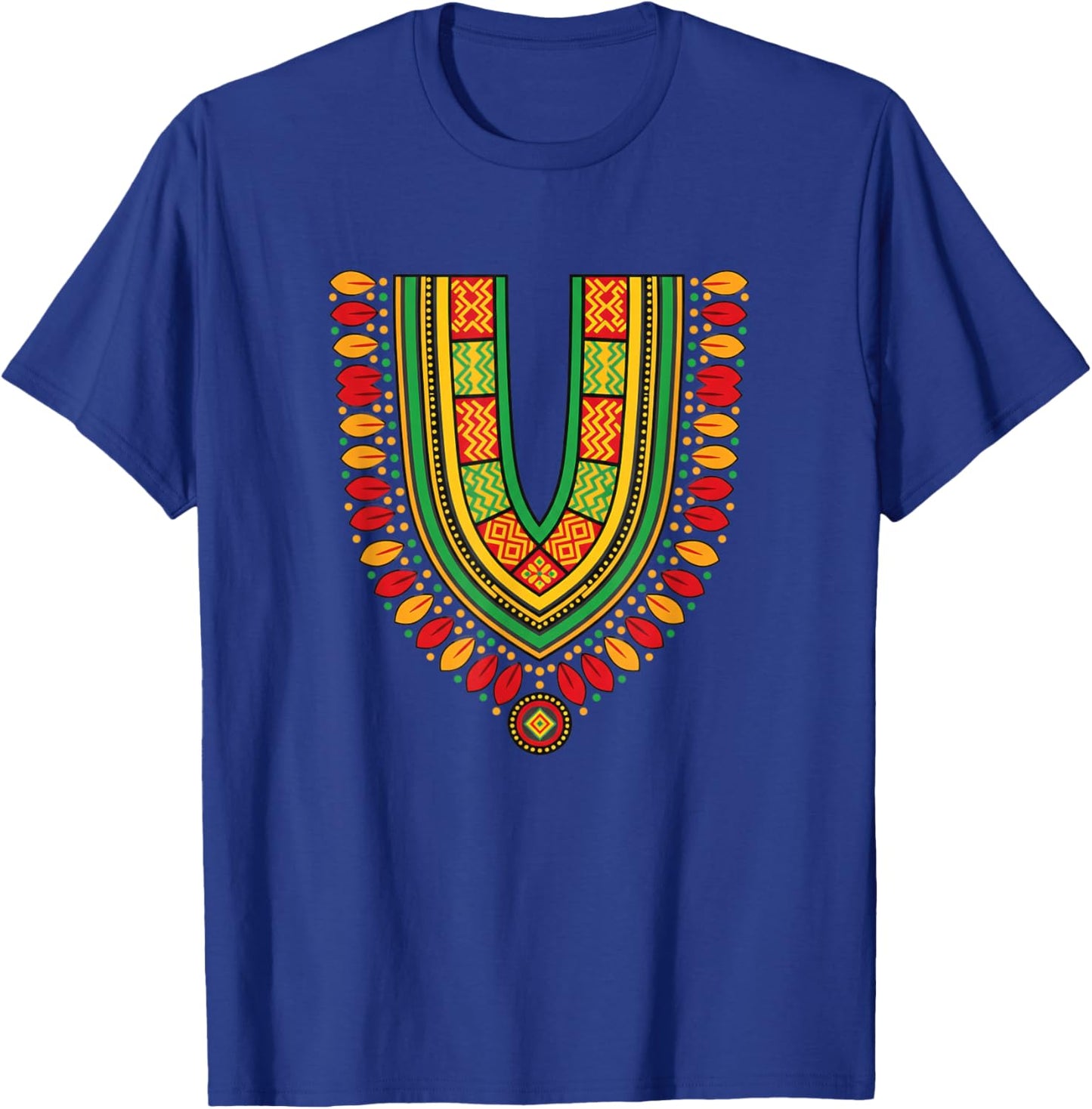African Dashiki Collar Pattern Ethnic Print Colorful T-Shirt - T-Shirt | Royal