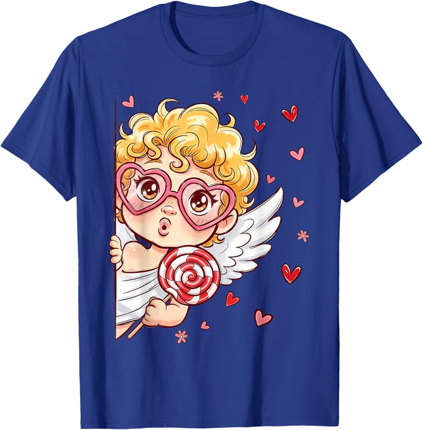 Retro Cupid Cute Heart Sunglasses Happy Valentine Men Women T-Shirt - T-Shirt | Royal
