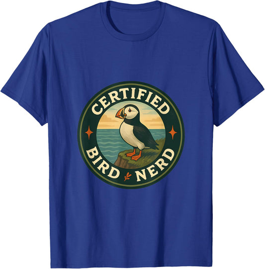 Certified Bird Nerd – Atlantic Puffin Vintage Badge T-Shirt - T-Shirt | Royal