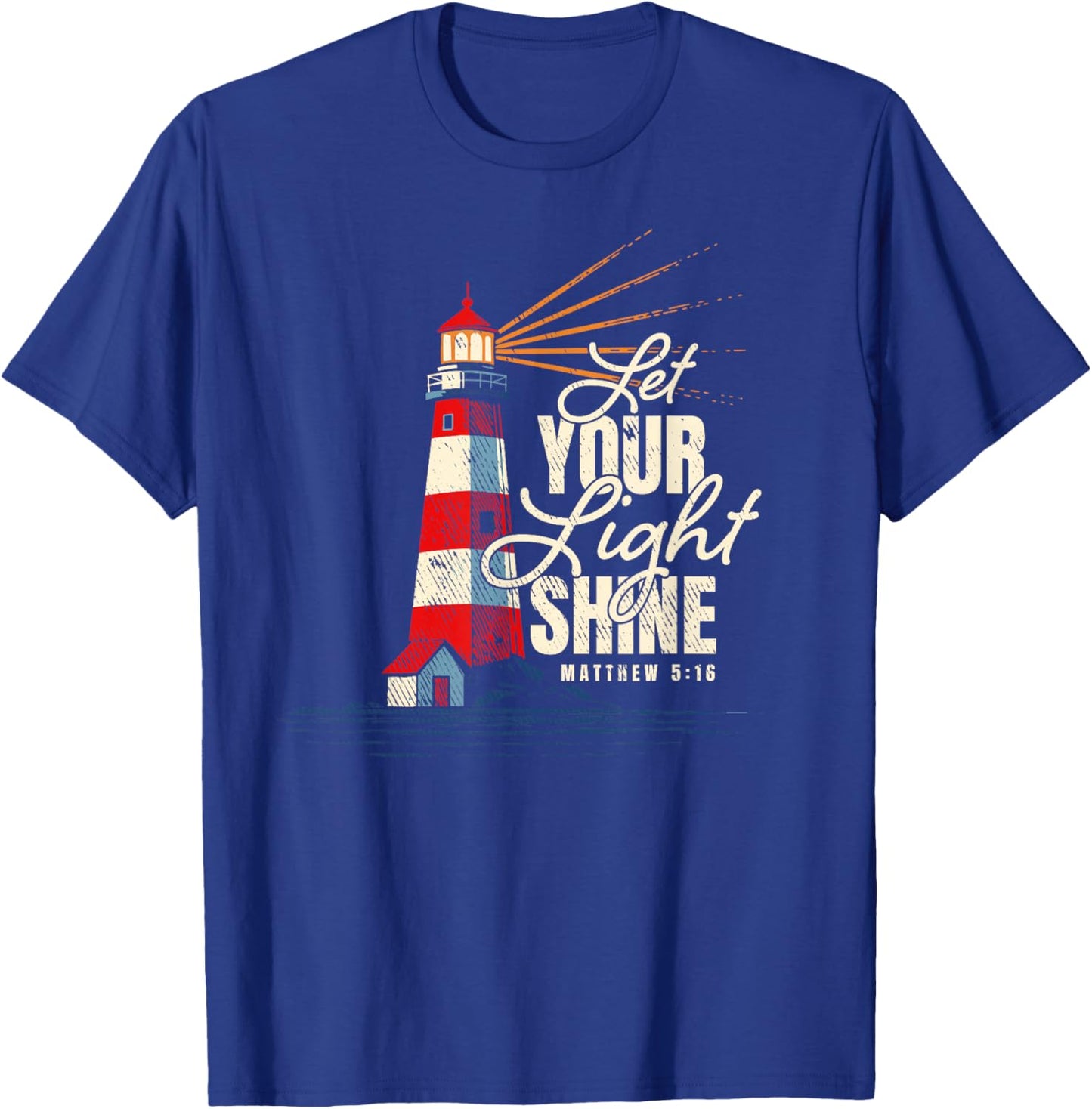 Let Your Light Shine Matthew 5:16 Faith Distressed T-Shirt - T-Shirt | Royal