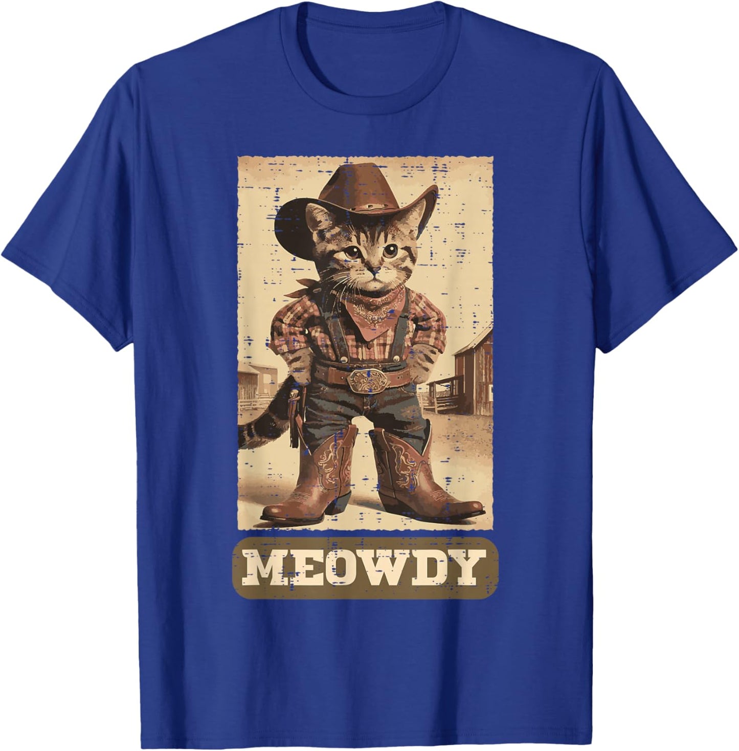 Cowboy Cat Meowdy Funny Kitten Pun Western Men Women Kids T-Shirt - T-Shirt | Royal