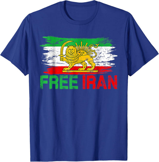 Free Iran T Iranian Flag Lion T-Shirt - T-Shirt | Royal