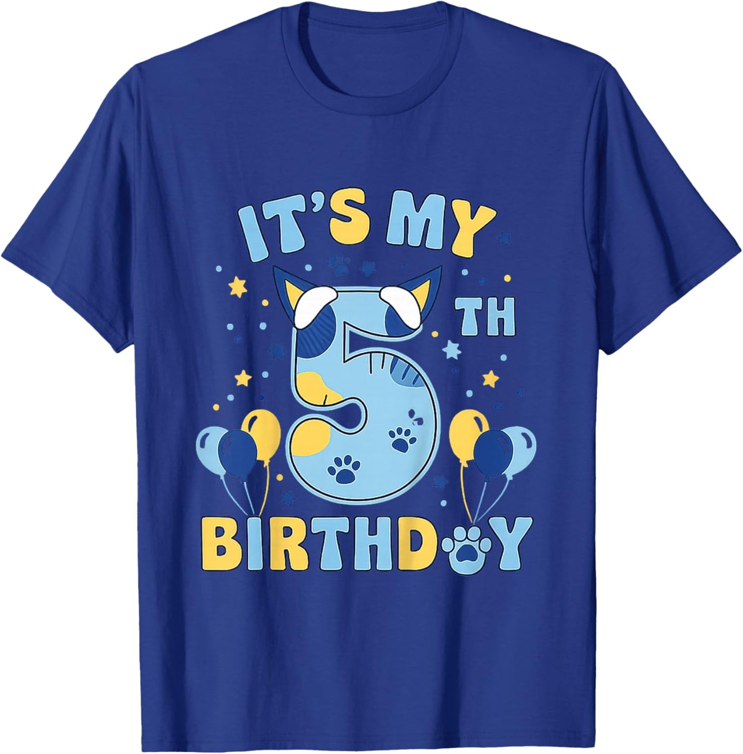 Its My 5th Birthday Boy Blue Dog Theme Party Cool 5 Year Old T-Shirt - T-Shirt | Royal