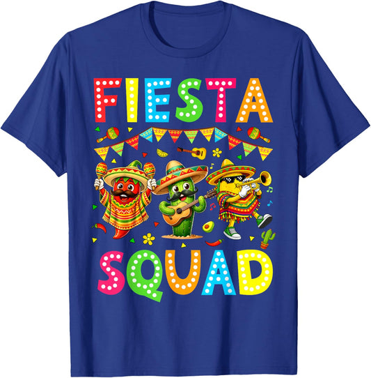 Fiesta Squad Cinco De Mayo Mexican Taco Cactus Men Women T-Shirt - T-Shirt | Royal