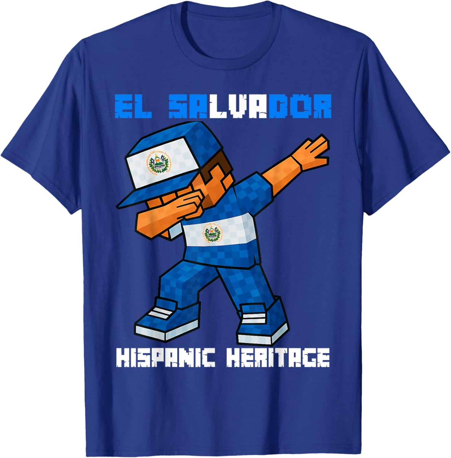 El Salvador Dab Kids Game Pixel Hispanic Heritage Salvadoran T-Shirt - T-Shirt | Royal