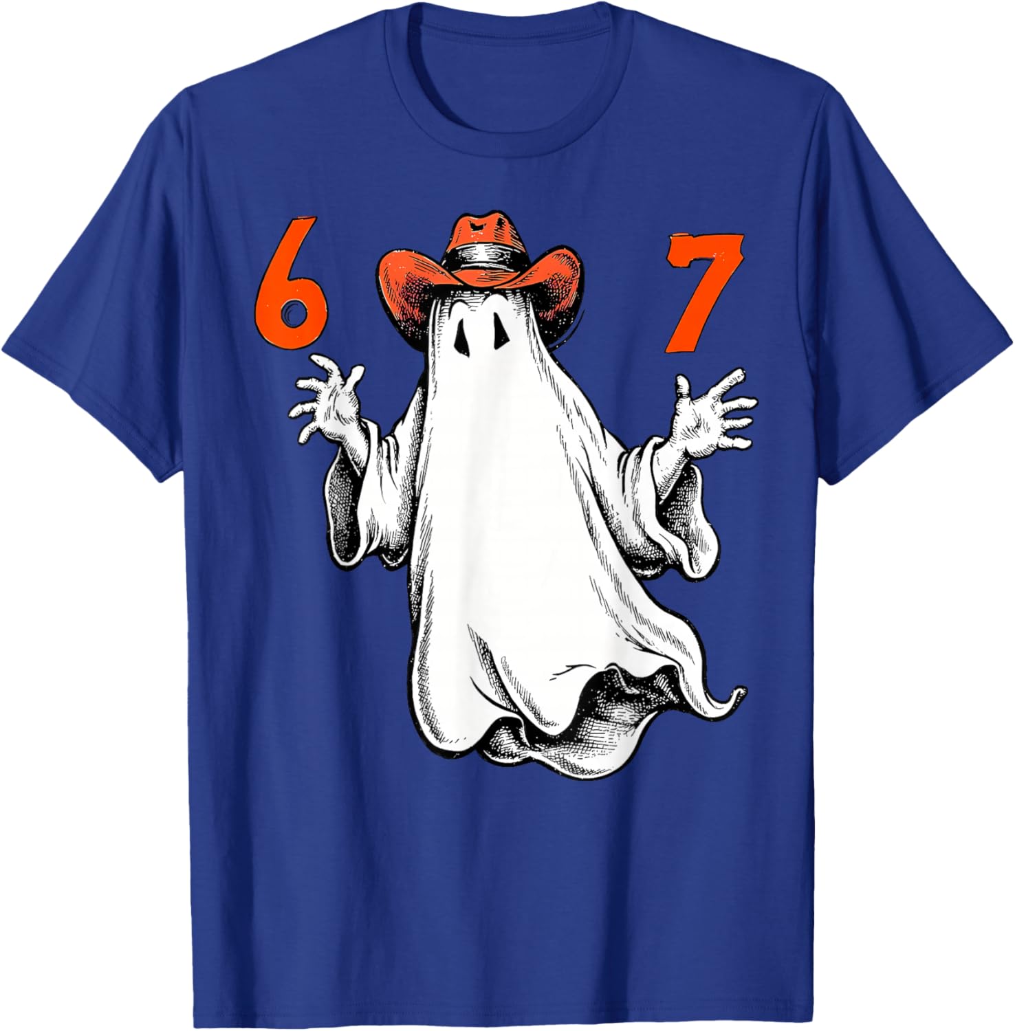 Haunted by 6 7 Funny Ghost Thanksgiving Fall Autumn Design T-Shirt - T-Shirt | Royal