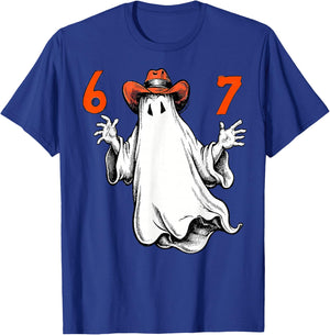 Haunted by 6 7 Funny Ghost Thanksgiving Fall Autumn Design T-Shirt - T-Shirt | Royal