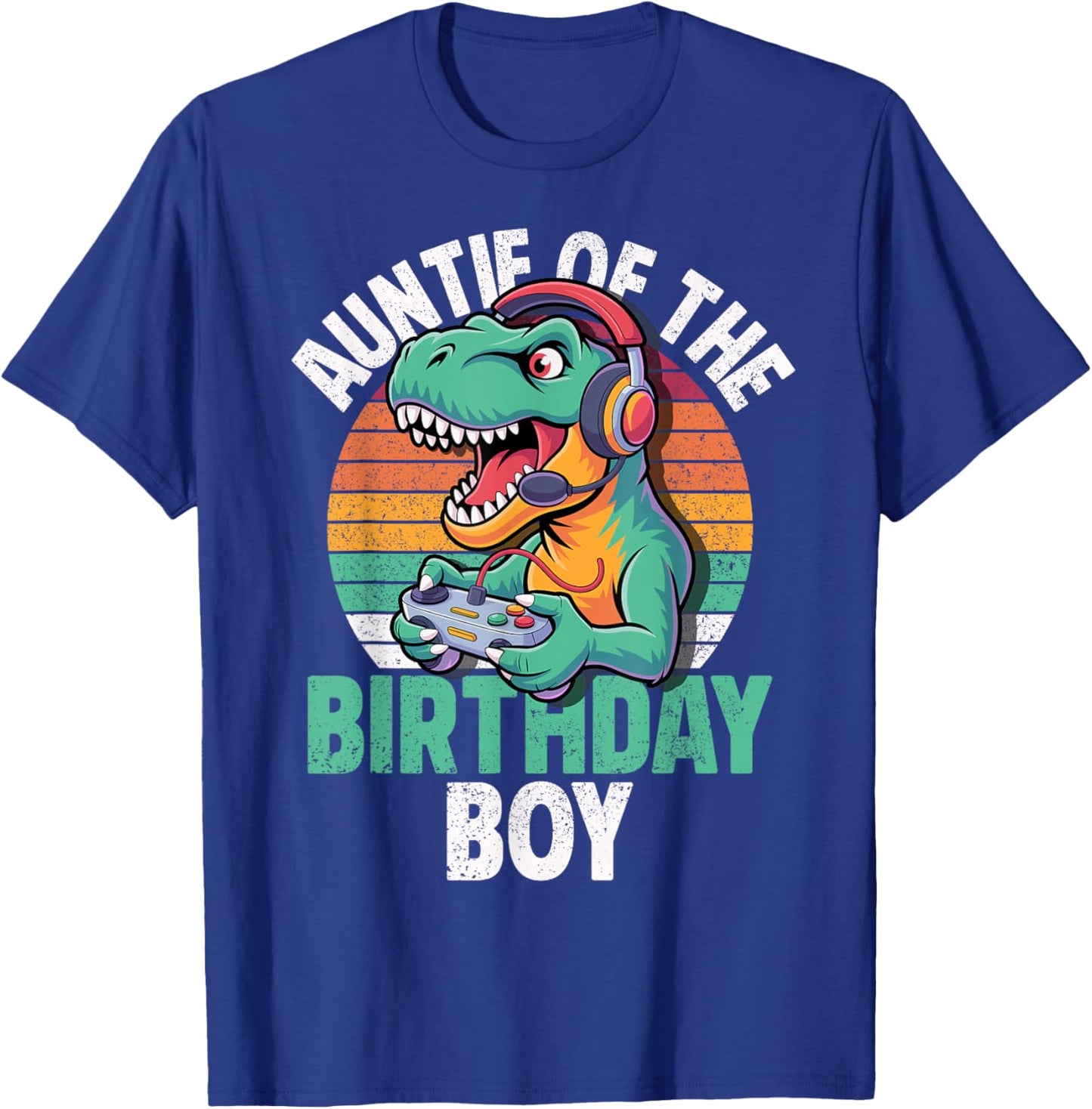 Auntie of The Birthday Boy Gaming T-Rex Matching Birthday T-Shirt - T-Shirt | Royal