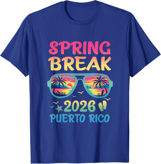 Spring Break Puerto Rico 2026 Vacation Trip Sunglasses T-Shirt - T-Shirt | Royal