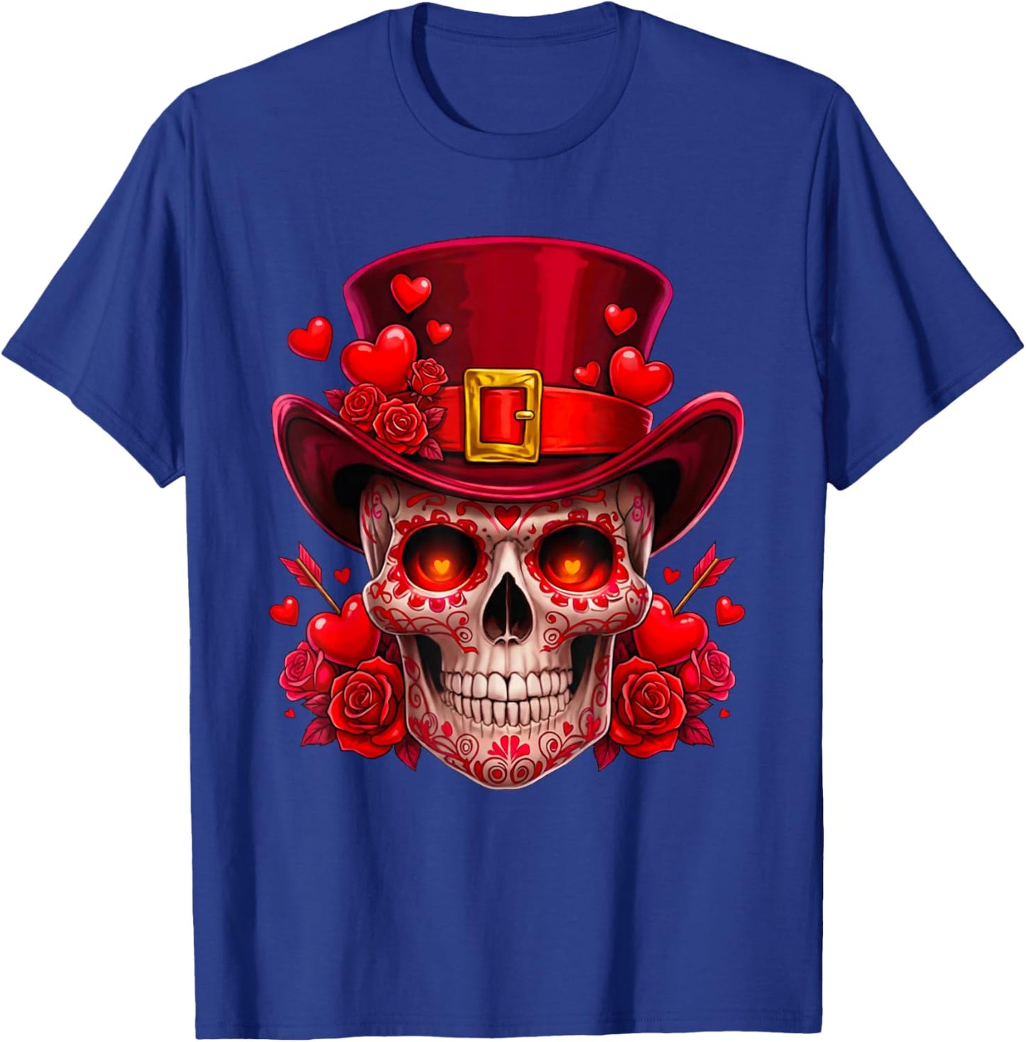 Sugar Skull Valentine Cupid Red Roses Couples Matching Skull T-Shirt - T-Shirt | Royal