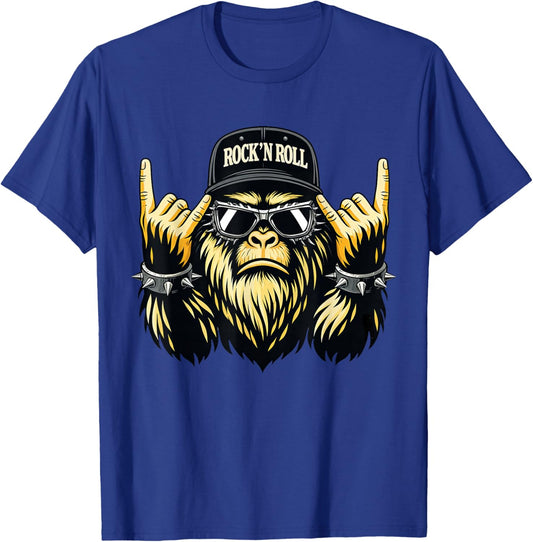 Bigfoot Rock On Sasquatch Heavy Metal Vibes Men Women Kids T-Shirt - T-Shirt | Royal
