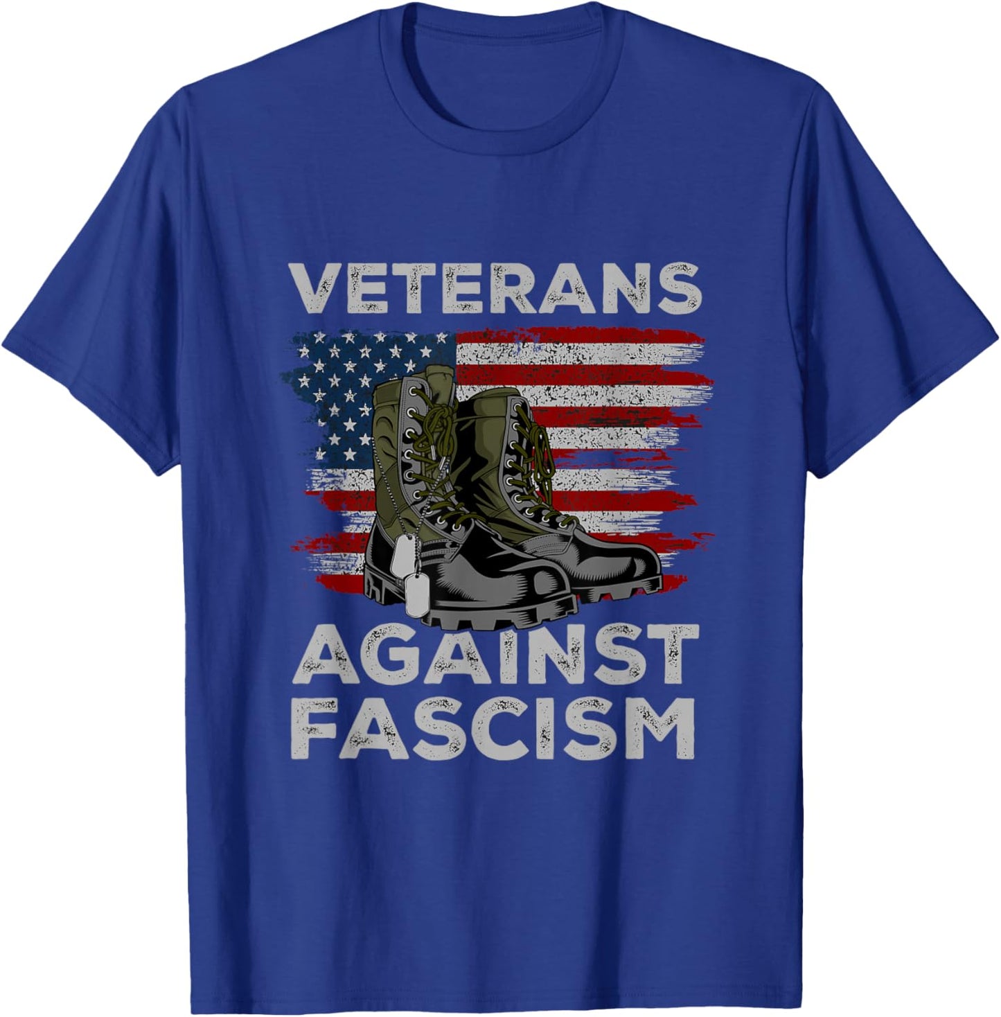 Veterans Against Fascism Vintage US Flag Combat Boots Army T-Shirt - T-Shirt | Royal