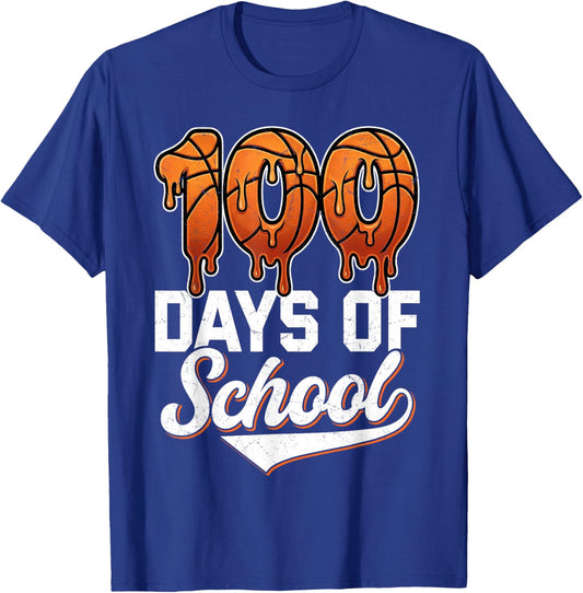 100 Days of School Basketball Drip 100th Day of School Boys T-Shirt - T-Shirt | Royal